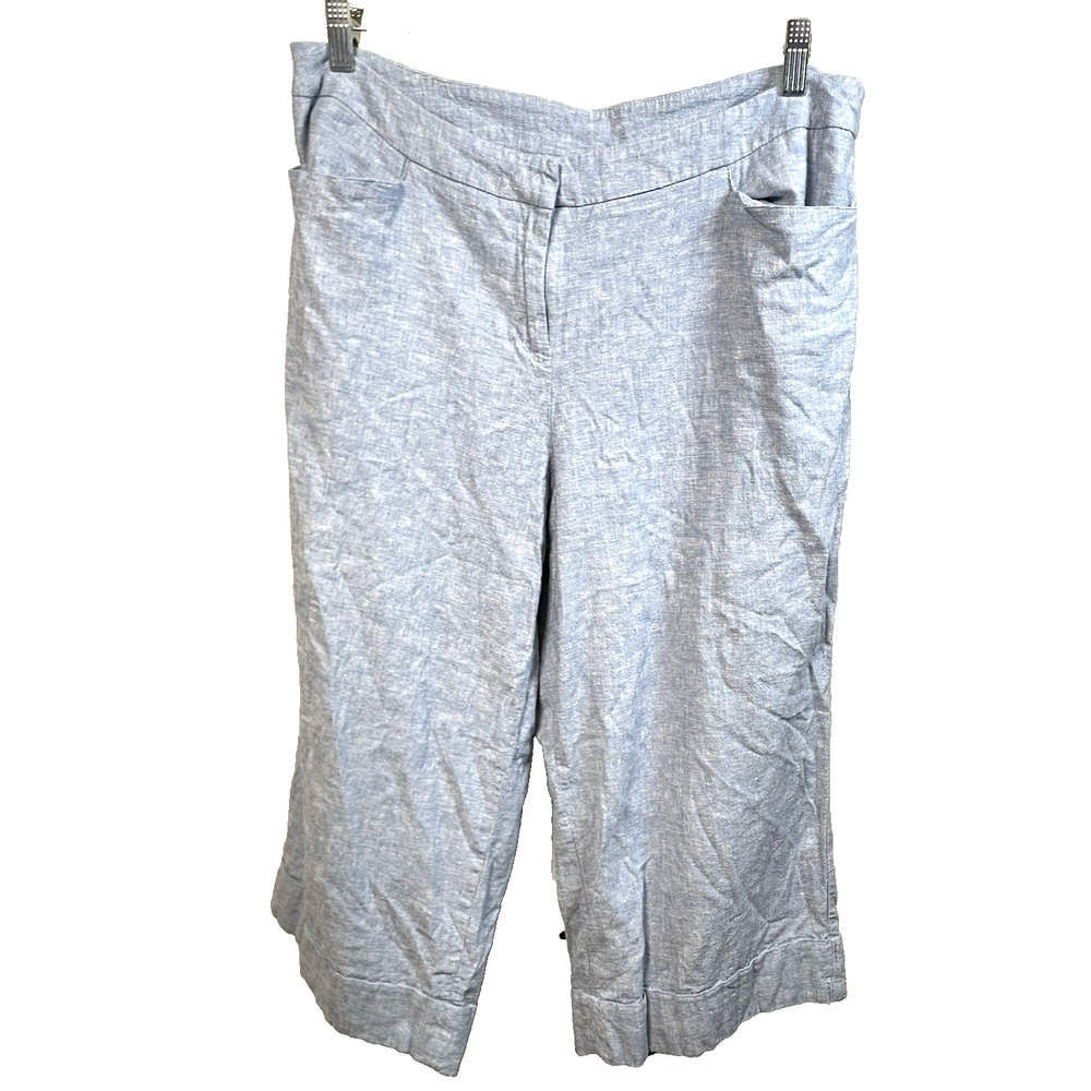 Lane Bryant linen pants 14 Blue wide leg causal coastal beach lounge‎ comfort